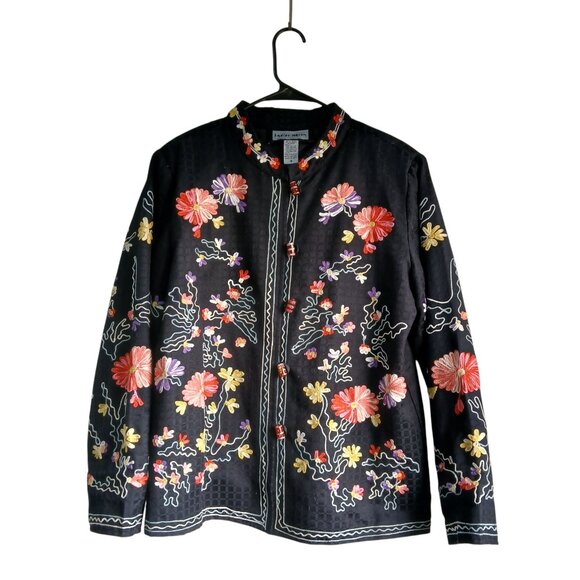 indigo moon Jackets & Blazers - Vintage Indigo Moon Embroidered Floral Nehru Jacket with Glass Beads Size Small